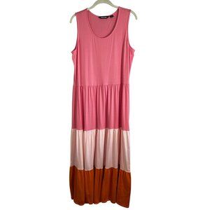 Colorful Tiered Tank Maxi Dress Pink L Ombre Summer Festival Preppy Feminine